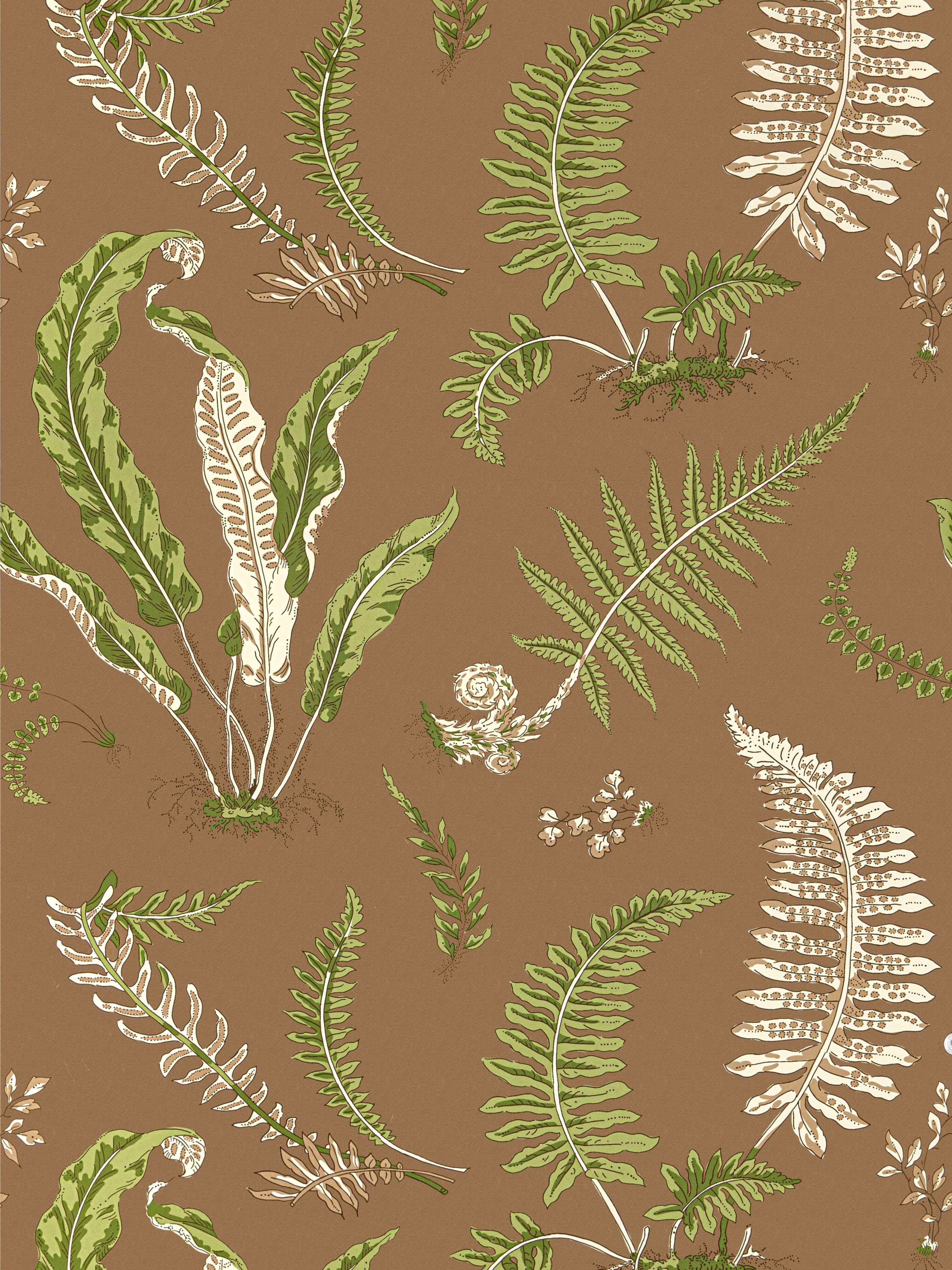 Scalamandre Elsie De Wolfe Greens On Brown Wallpaper SC 0005WP88592D