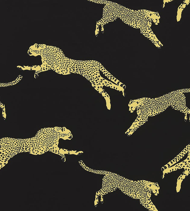 Scalamandre Leaping Cheetah Cotton Print Black Magic Fabric SC 000616634