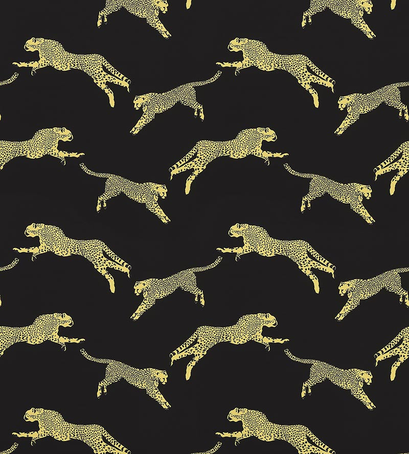 Scalamandre Leaping Cheetah Cotton Print Black Magic Fabric SC 000616634