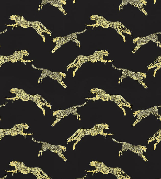 Scalamandre Leaping Cheetah Cotton Print Black Magic Fabric SC 000616634