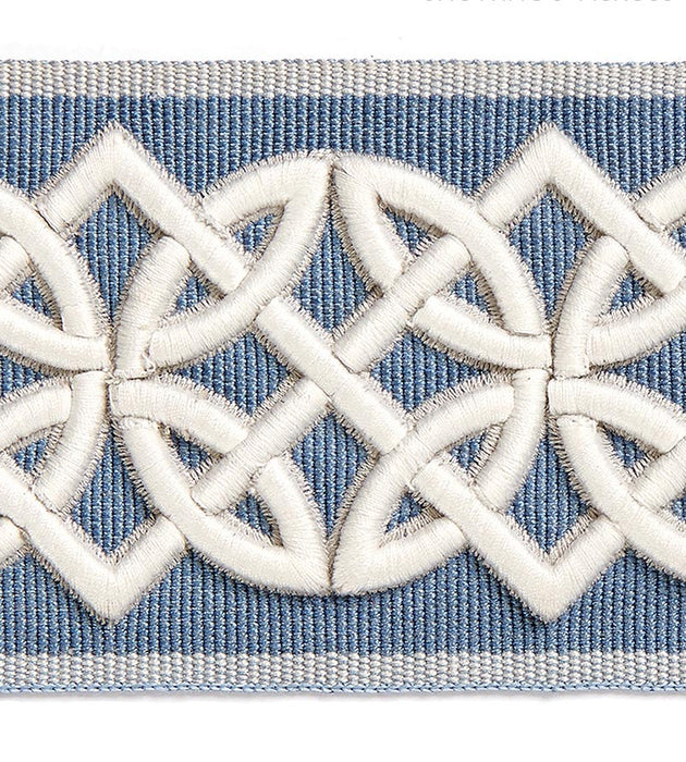 Scalamandre Celtic Embroidered Tape Dusk Blue Trim Sample SC 0006T3282