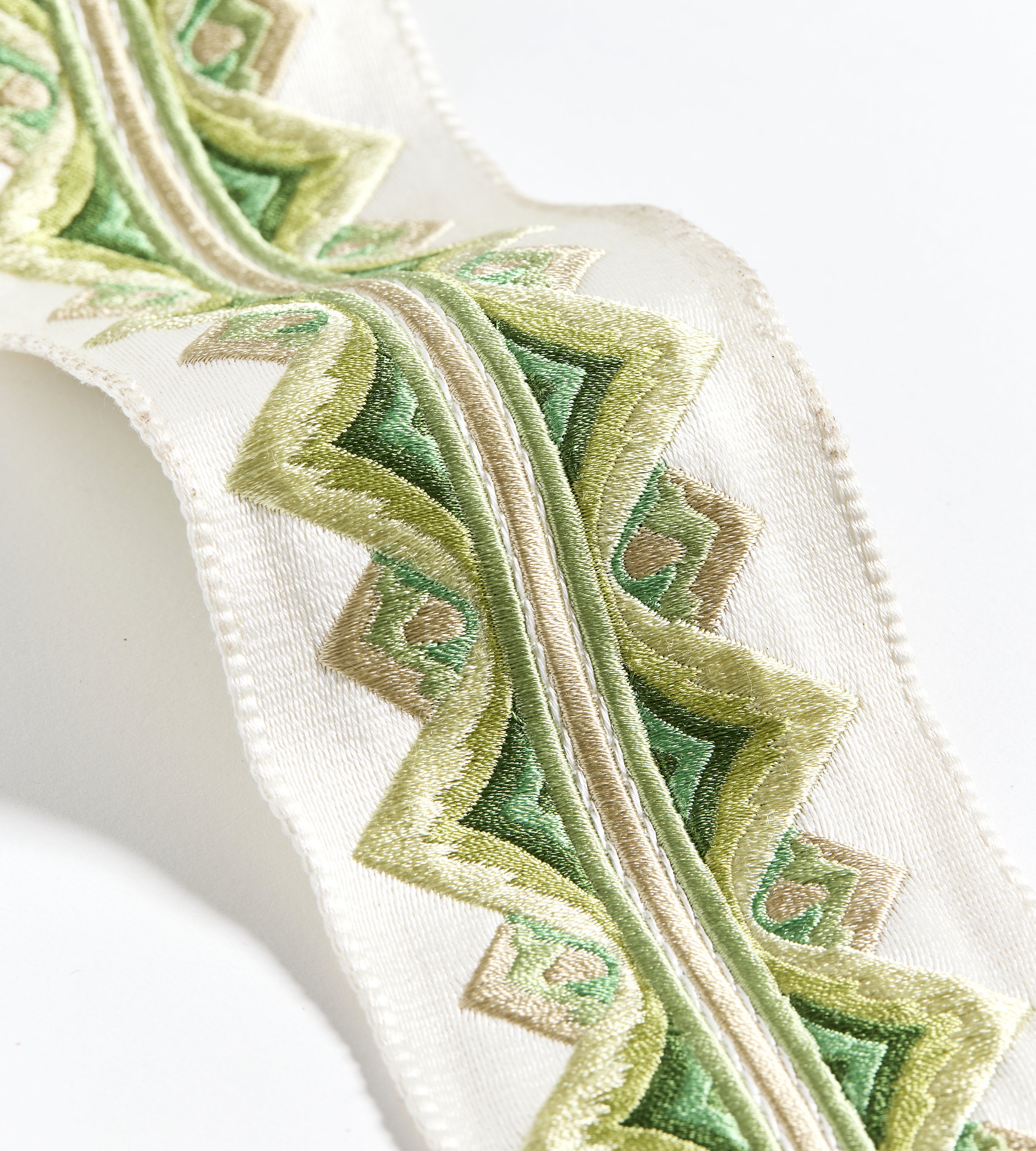 Scalamandre Flamme Embroidered Tape Jade Trimming Sample SC 0006T3335