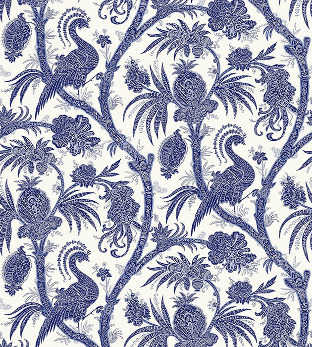 Scalamandre Balinese Peacock - Removable Indigo Wallpaper Sample SC 0006WP88355PS