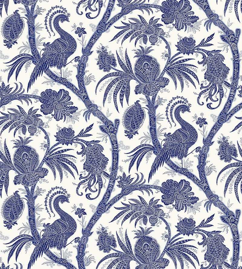 Scalamandre Balinese Peacock - Removable Indigo Wallpaper SC 0006WP88355PS