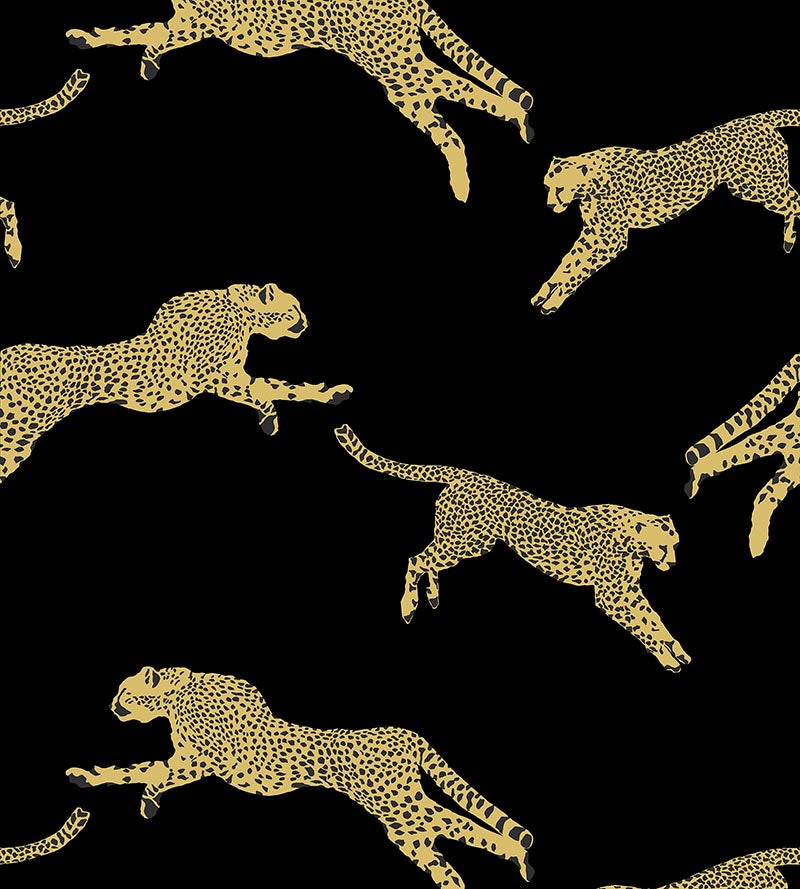 Scalamandre Leaping Cheetah Black Magic Wallpaper Sample SC 0006WP88449