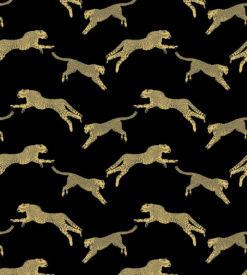 Scalamandre Leaping Cheetah Black Magic Wallpaper Sample SC 0006WP88449