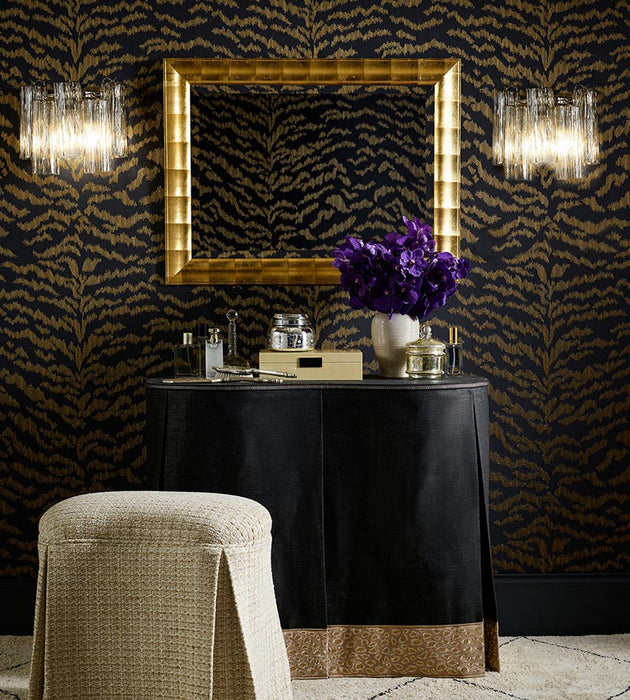 Scalamandre Tigress Wallcovering Bronze On Black Wallpaper SC 0006WP88506