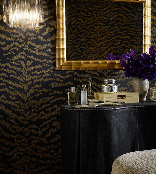 Scalamandre Tigress Wallcovering Bronze On Black Wallpaper Sample SC 0006WP88506