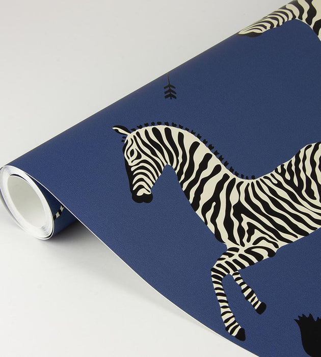 Scalamandre Zebras - Removable Denim Wallpaper Sample SC 0008WP81388PS