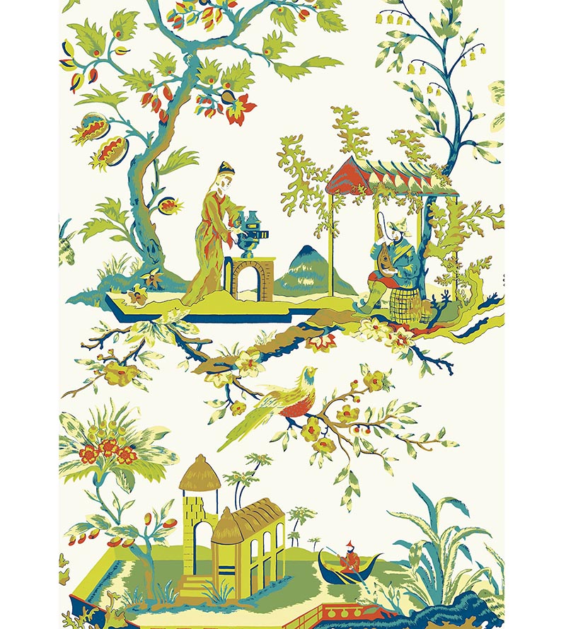 Scalamandre Ch'In Ling Multicolor On Ivory Wallpaper Sample SC 0011WP81212