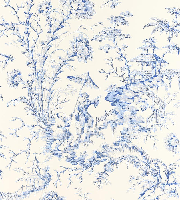 Scalamandre Pillement Toile China Blue Wallpaper Sample SC 0011WP81561