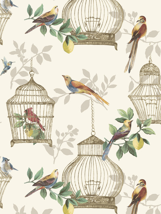 Scalamandre Audubon Songbirds On Cream Wallpaper Sample SC 1906AUDU