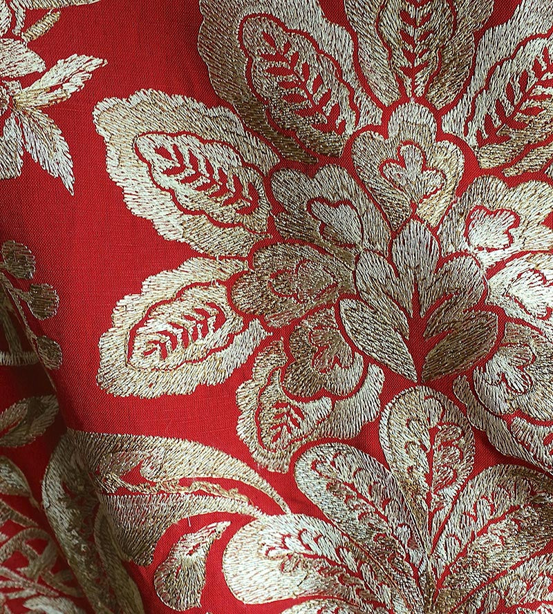 Scalamandre Elizabeth Damask Embroidery Carnelian Fabric SC 000327086