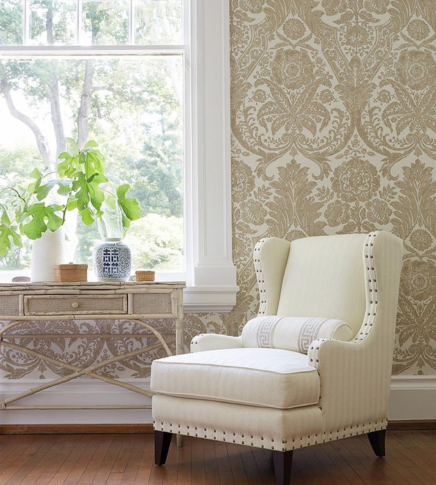 Scalamandre Luciana Damask Print Sand Wallpaper SC 0001WP88354