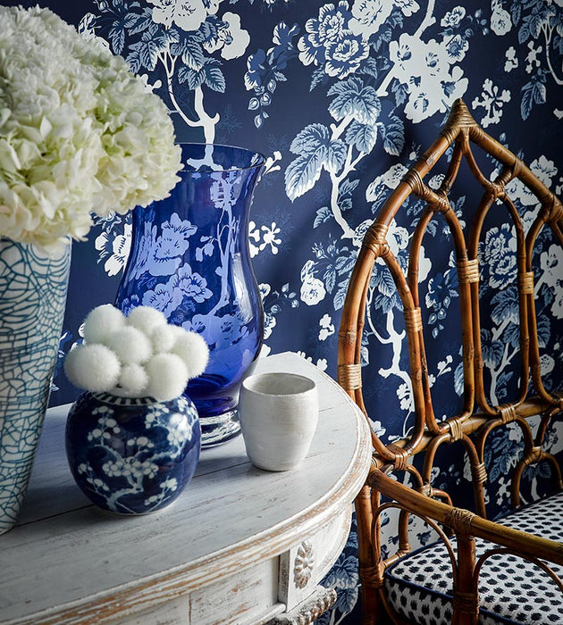 Scalamandre Ascot Floral Print Indigo Wallpaper SC 0004WP88372