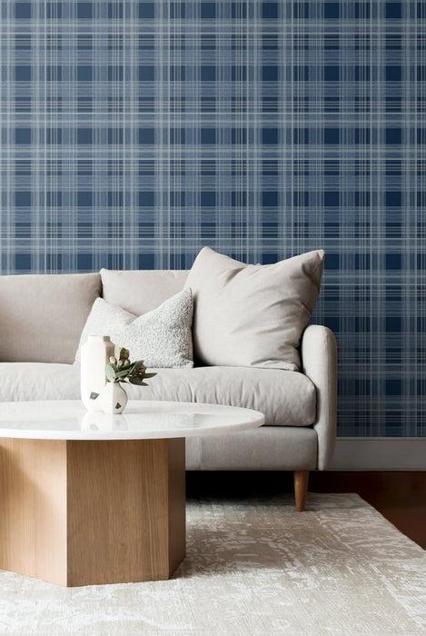 Seabrook Designs Rad Plaid Denim Blue Wallpaper Sample SG10002