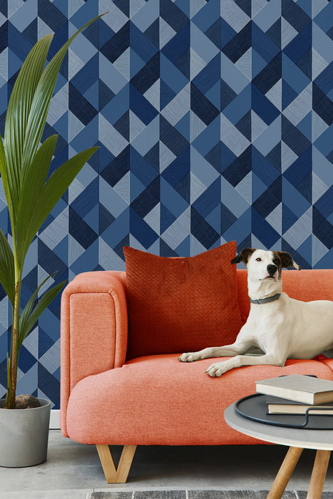 Seabrook Designs Marquetry Blue Lagoon Wallpaper Sample SG11102