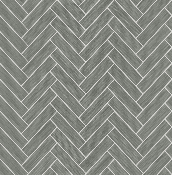 Seabrook Designs Herringbone Inlay Graphite & Metallic Silver Wallpaper Sample SG11307