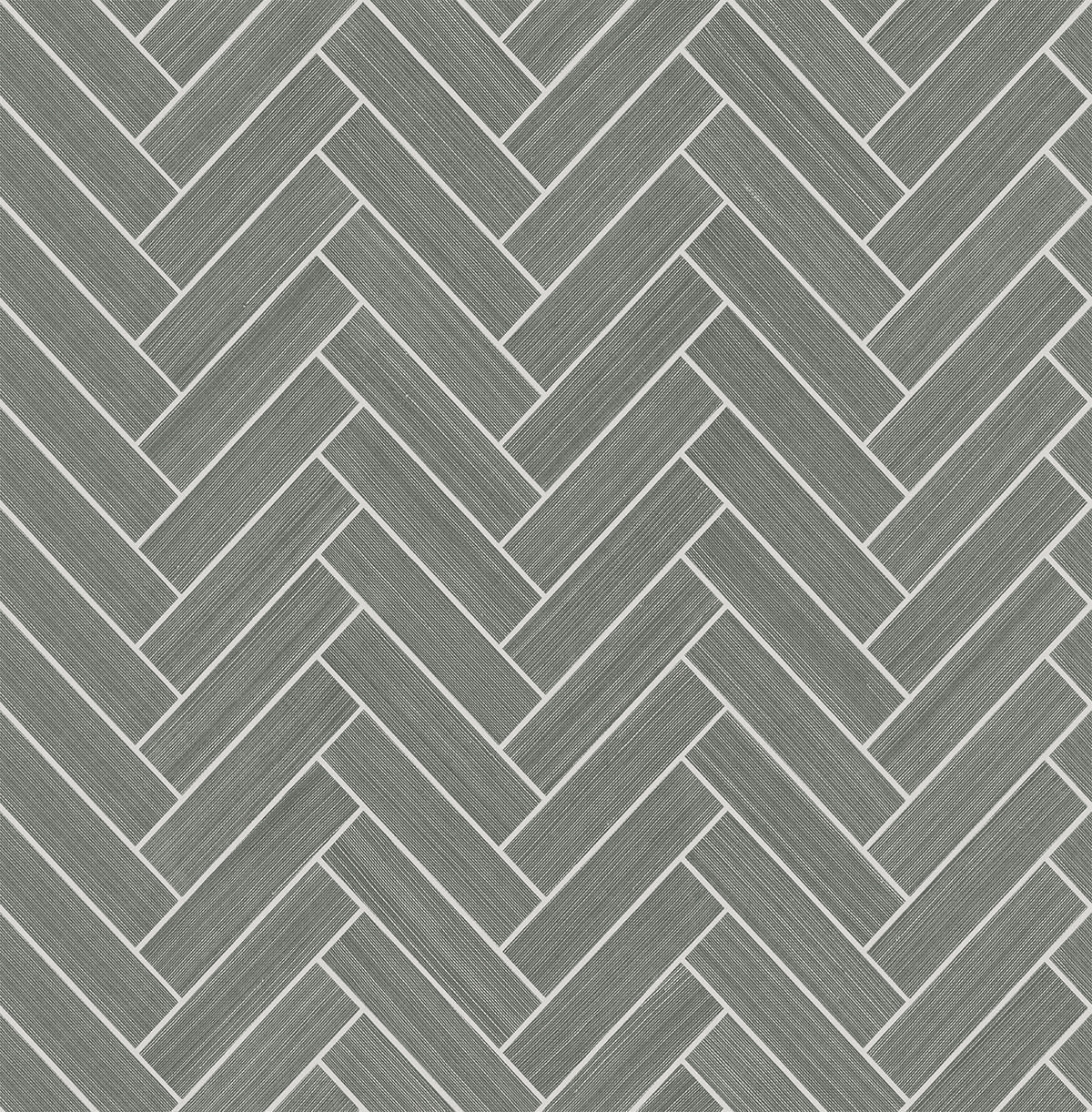 Seabrook Designs Herringbone Inlay Graphite & Metallic Silver Wallpaper SG11307