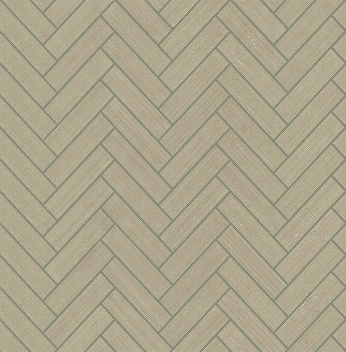 Seabrook Designs Herringbone Inlay Khaki & Metallic Silver Wallpaper Sample SG11313