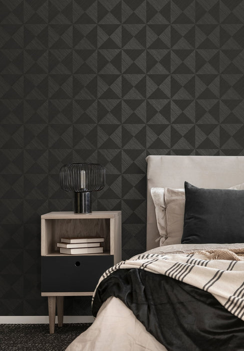 Seabrook Designs Geo Inlay Charcoal Wallpaper Sample SG11710