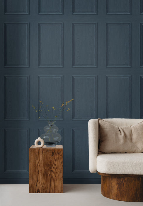 Seabrook Designs Faux Wood Panel Denim Blue Wallpaper Sample SG11802