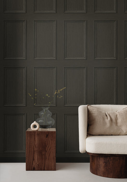 Seabrook Designs Faux Wood Panel Charcoal Wallpaper Sample SG11810