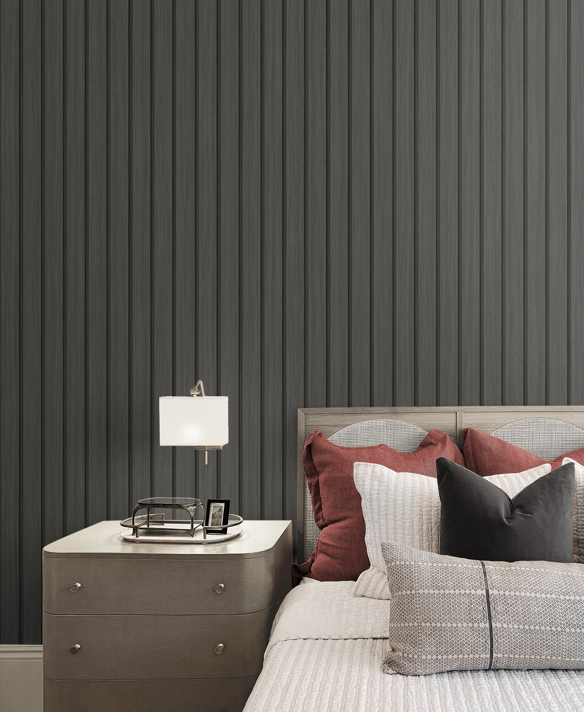 Seabrook Designs Faux Wooden Slats Charcoal Wallpaper SG12106