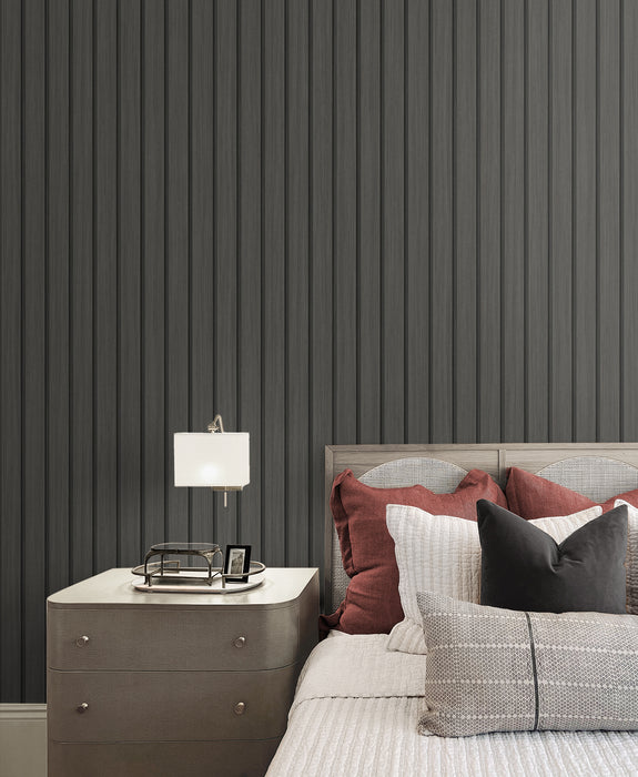 Seabrook Designs Faux Wooden Slats Charcoal Wallpaper Sample SG12106