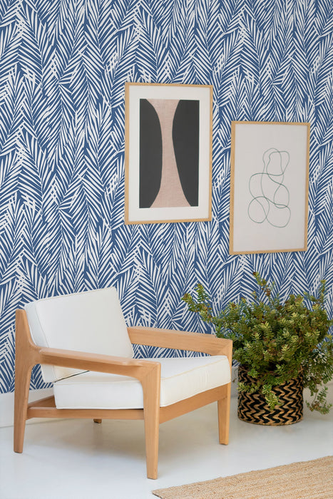 Seabrook Designs Mod Palm Coastal Blue Wallpaper Sample SG12302