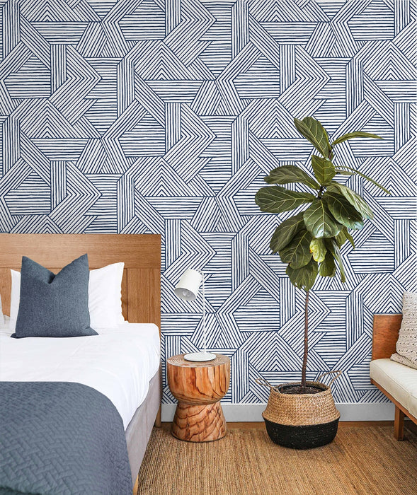 Seabrook Designs Etched Geometric Navy Blue Wallpaper SG12402