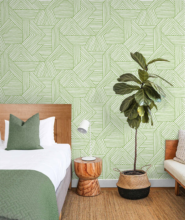 Seabrook Designs Etched Geometric Spring Green Wallpaper Sample SG12404