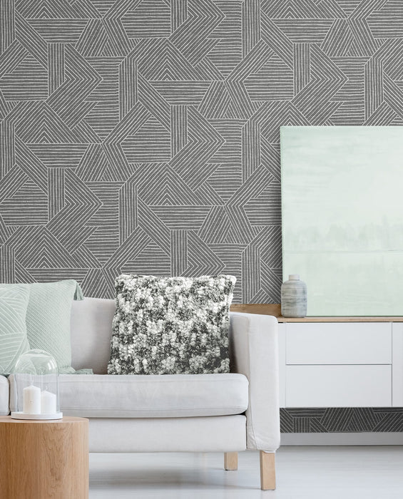 Seabrook Designs Etched Geometric Pewter Wallpaper SG12406