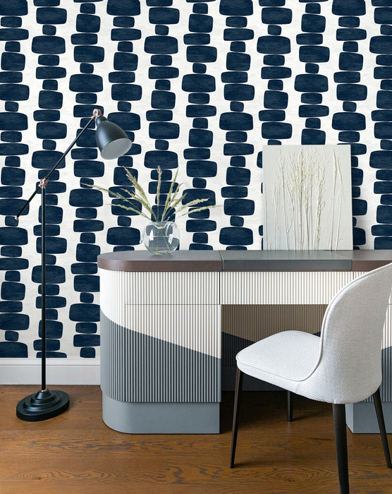 Seabrook Designs Stripe Block Blue Wallpaper Sample SG12902