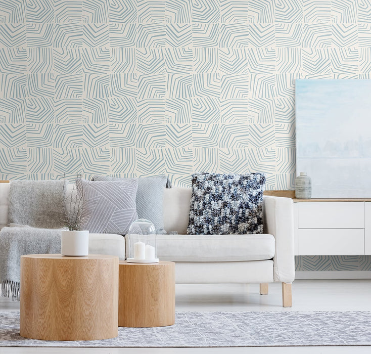 Seabrook Designs Linework Maze Sky Blue Wallpaper Sample SL80202