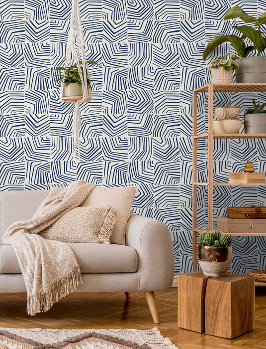 Seabrook Designs Linework Maze Imperial Blue Wallpaper Sample SL80212