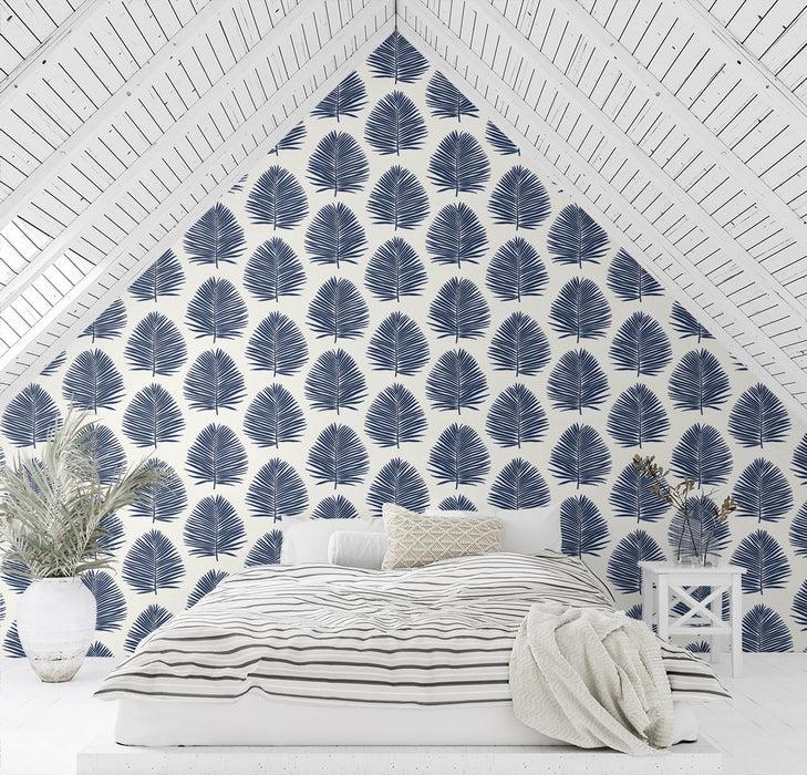 Seabrook Designs Island Palm Navy Blue Wallpaper Sample SL80702