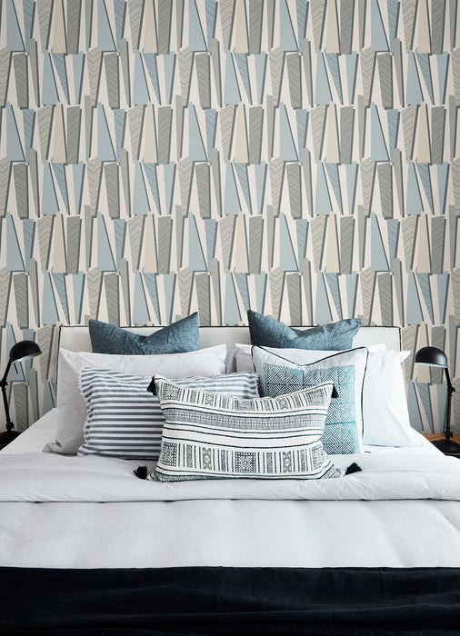 Seabrook Designs Geometric Shadows  Aquamarine Wallpaper Sample SL80808