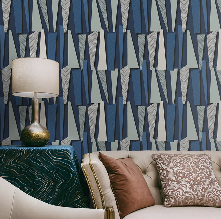 Seabrook Designs Geometric Shadows  Denim Wallpaper SL80812