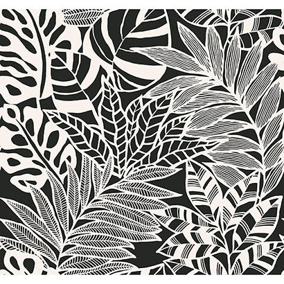 York Jungle Leaves Black & White Wallpaper SS2575