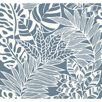 York Jungle Leaves Blue Wallpaper SS2576