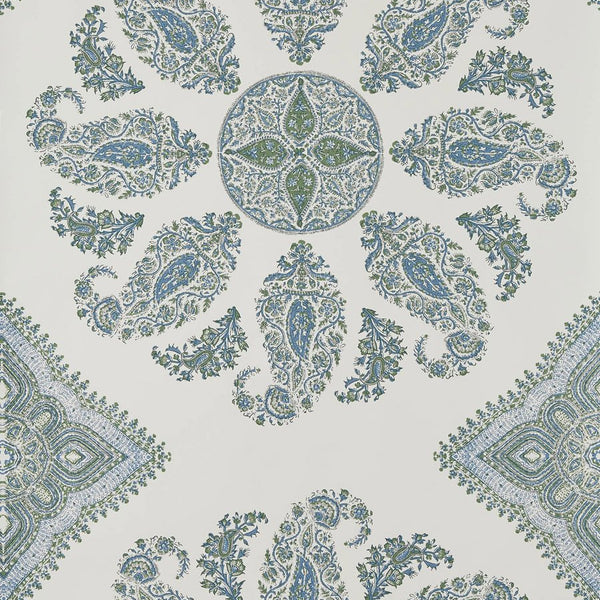 Peter Dunham Samarkand Blue/Green On White Wallpaper Sample 151SMK08