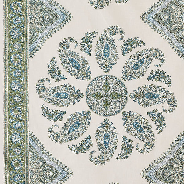 Peter Dunham Samarkand Blue/Green On White Fabric Sample 111SMK08