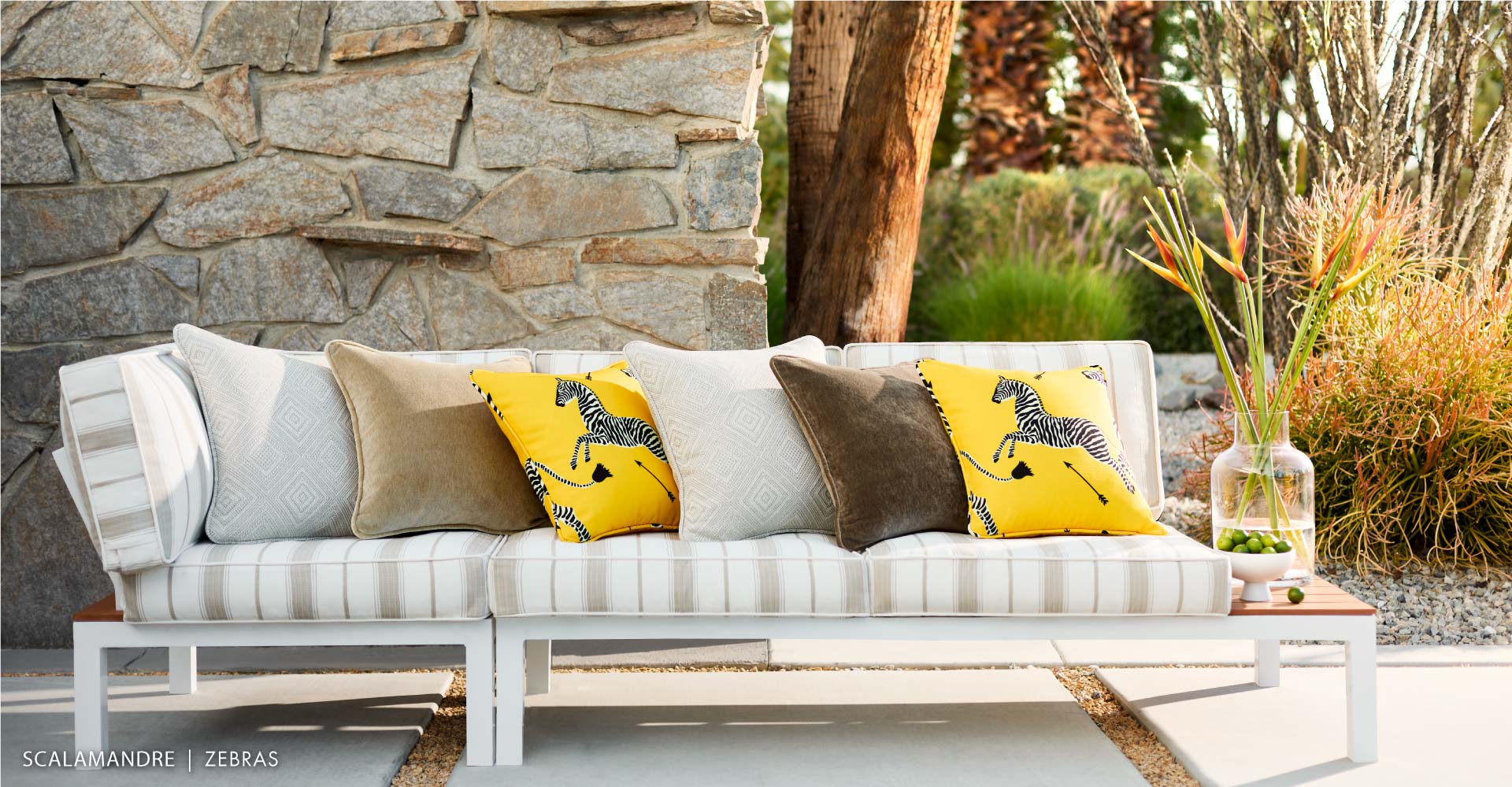 Scalamandre Zebras Yellow fabric on Outdoor Pillows