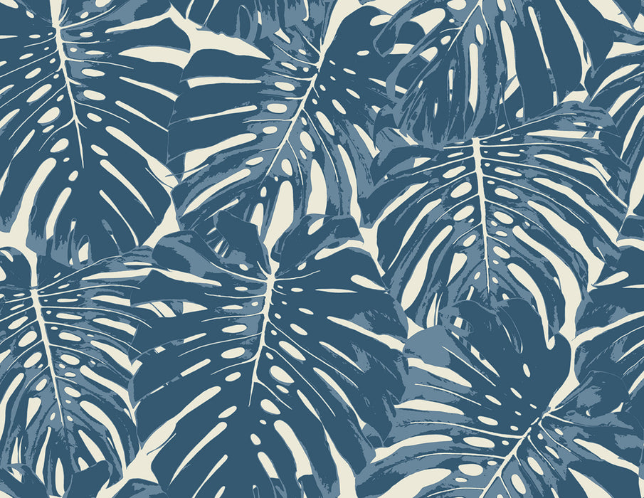 Seabrook Designs Jamaica Prussian Blue And White Wallpaper Sample TA20002