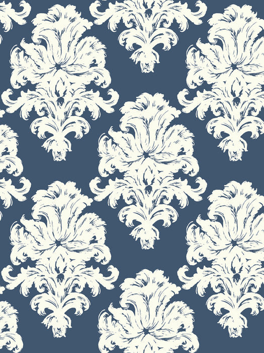 Seabrook Designs Montserrat Prussian Blue And White Wallpaper Sample TA20102