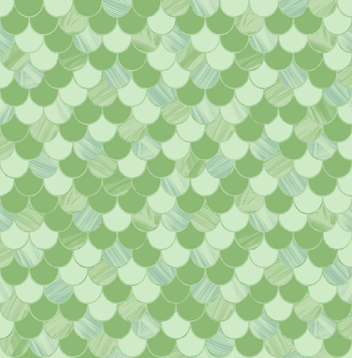 Seabrook Designs Catalina Scales Pear Green, Mint, And Metallic Wallpaper Sample TA20901