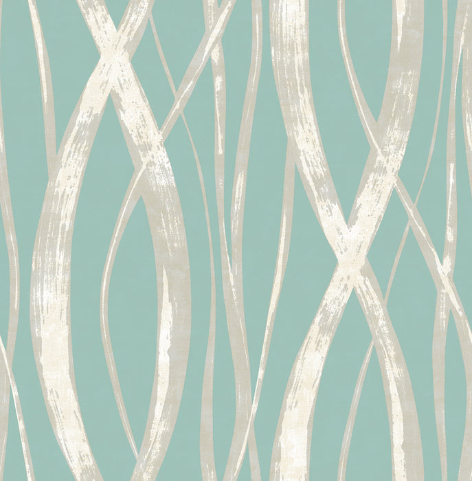 Seabrook Designs Barbados Turquoise, Metallic Silver, And White Wallpaper TA21104