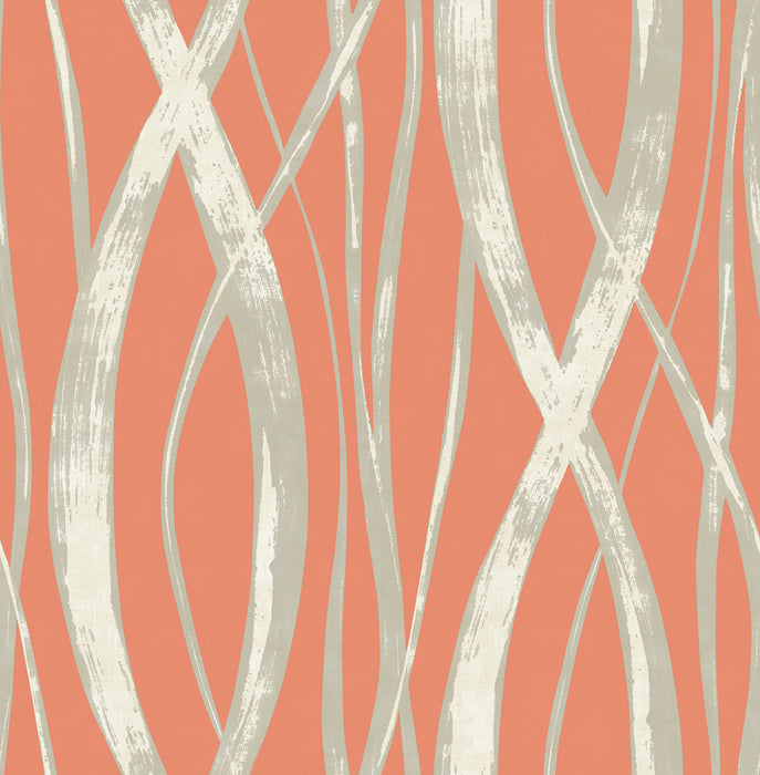 Seabrook Designs Barbados Portland Orange, Gray, And White Wallpaper Sample TA21106