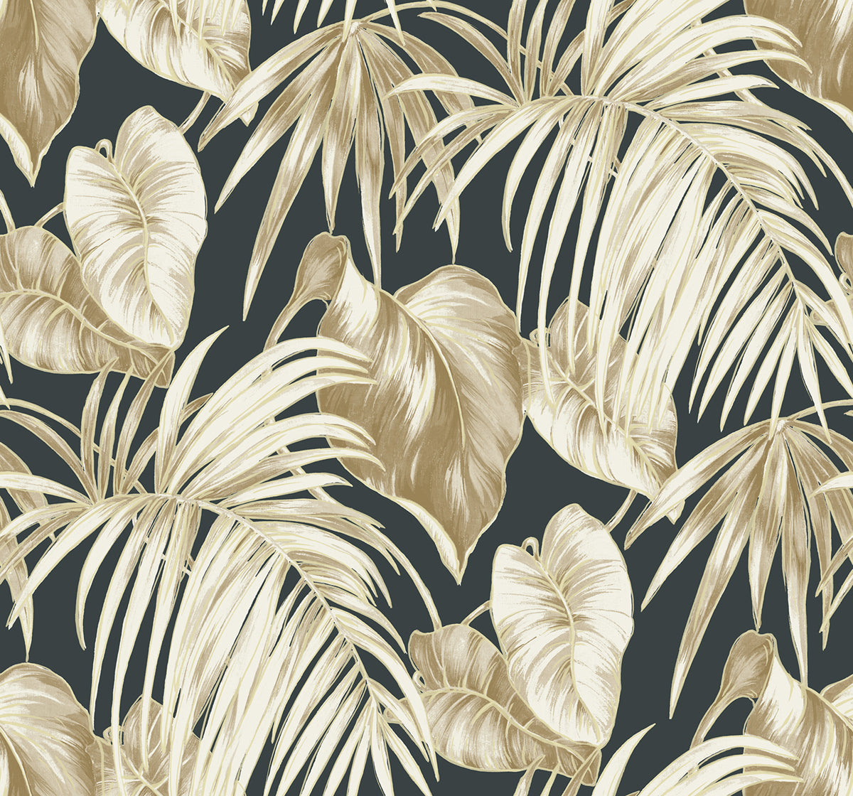 Seabrook Designs Dominica Black, Metallic Gold, Camel, And White Wallpaper TA21600